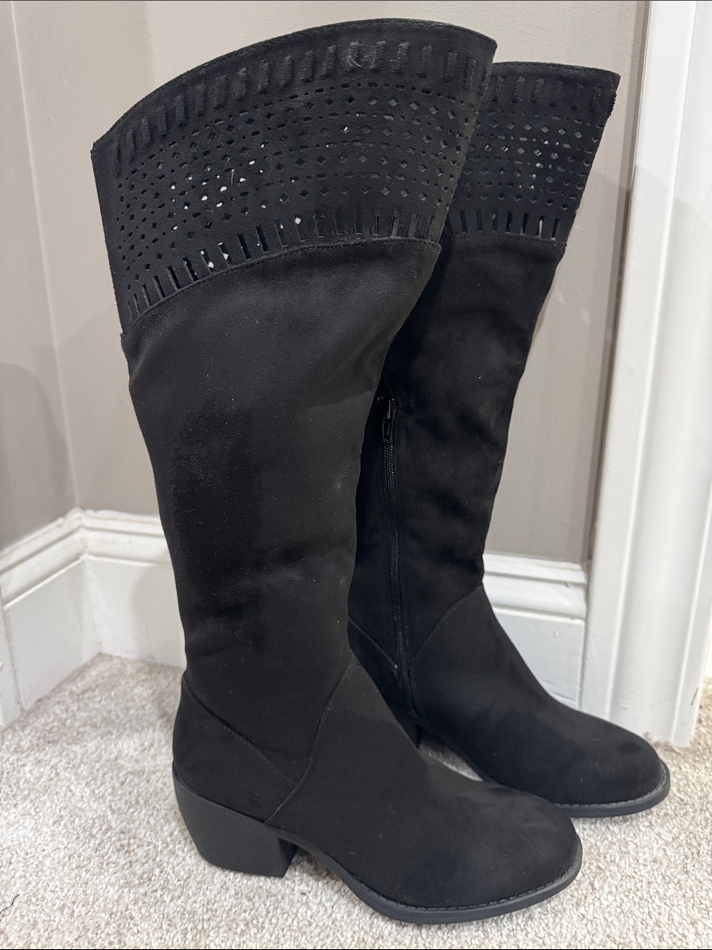 Francesca's Collections Black Over-the-Knee Perforated Shaft Boots